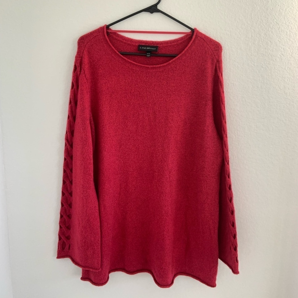 Lane Bryant Fuchsia Pink Lattice Cut Out Long Sleeve Shimmer Sweater NWT - Picture 13 of 15